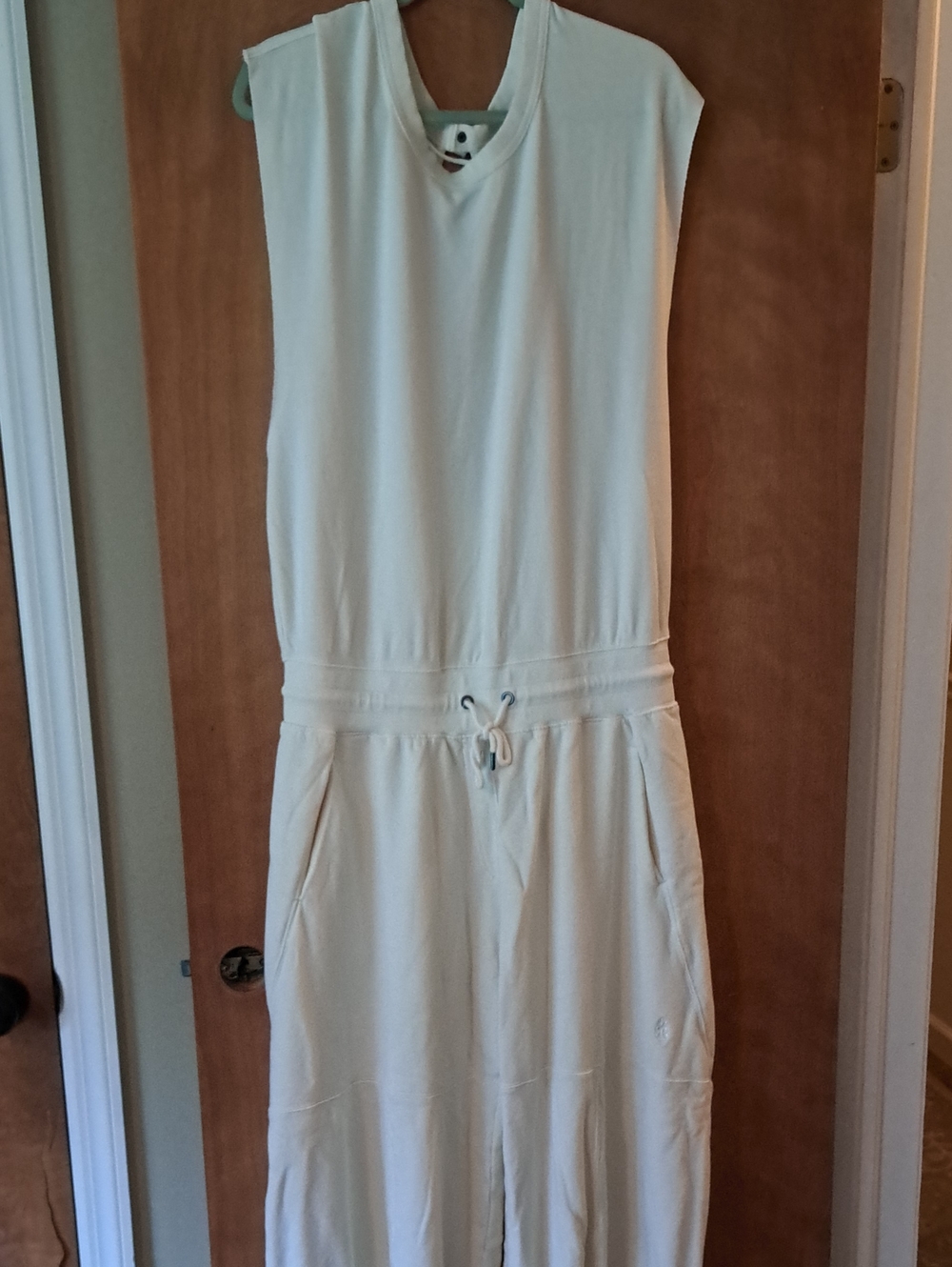 FREE PEOPLE Sleeveless Cream Drawstring Waist Jumpsuit